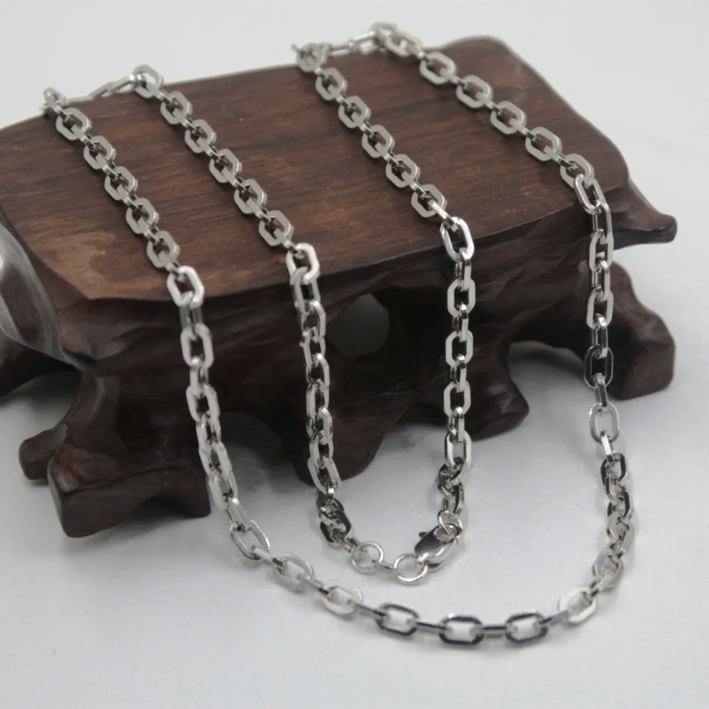 

New Au750 Real 18K White Gold Chain Women Men Square Link Necklace 20inch