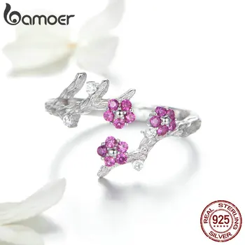 

BAMOER Plum Ring 925 Sterling Silver Chinese Poet Cultural Plum Open Size Finger Rings for Women Luxury Fine Jewelry GAR022
