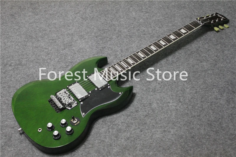 

China Custom Shop Green Glossy Finish SG Electric Guitars With Chrome Floyd Rose Tremolo For Sale