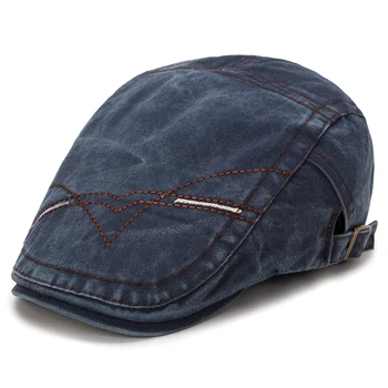 

Spring and Autumn Cotton Washed Fade Visors with Embroidered stripe Retro Shovel Hat for Men Women Flat Cap Vintage Casquette