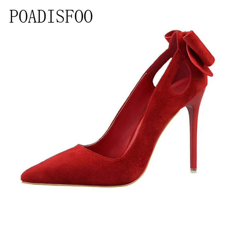 

high-heeled Suede Shallow Pointed high-heeled Shoes With Thin Pointed Hollow Bow Single Shoes .PSDS-3168-1