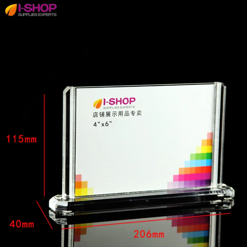 Double sided acrylic photo frame with base clear picture frame 6"x4