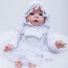 Cute 20 Inch Reborn Baby Dolls Lifelike Silicone Newborn Babies Real Touch Vinyl Toy With White Dress Kids Birthday Xmas Gift