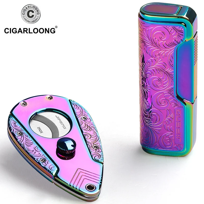

StainlessWindproof Lighter Coloful Dragon Design Cigarettes Cigar Lighters for Smoke Tobacco cigar cutter with gift box CQ-1902