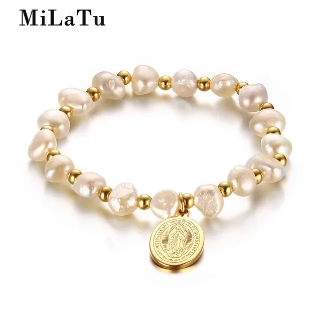 Milatu Fashion Freshwater Pearl Bracelet Bangle For Women Stainless Milatu Fashion Freshwater Pearl Bracelet Bangle For Women Stainless Steel Virgin Mary Prayer Jewelry