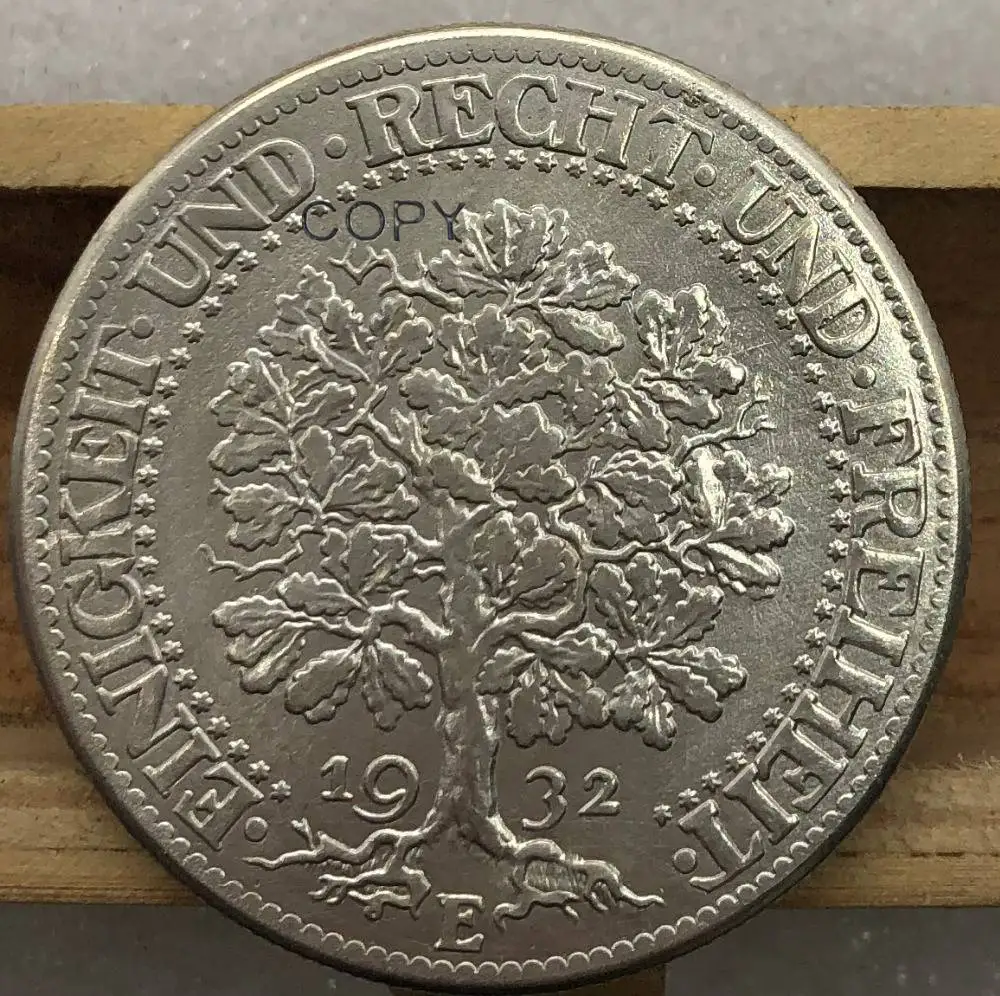 Германия 1932 E 5 рейхмская немецкая латунная Посеребренная копировальная монета с