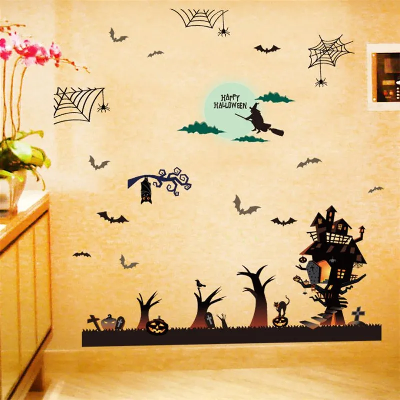 Stickers on the wall New Arrived Happy Halloween Wall Sticker Window Home Decoration Defor Bedroom Living Room Walls    X0813#3003