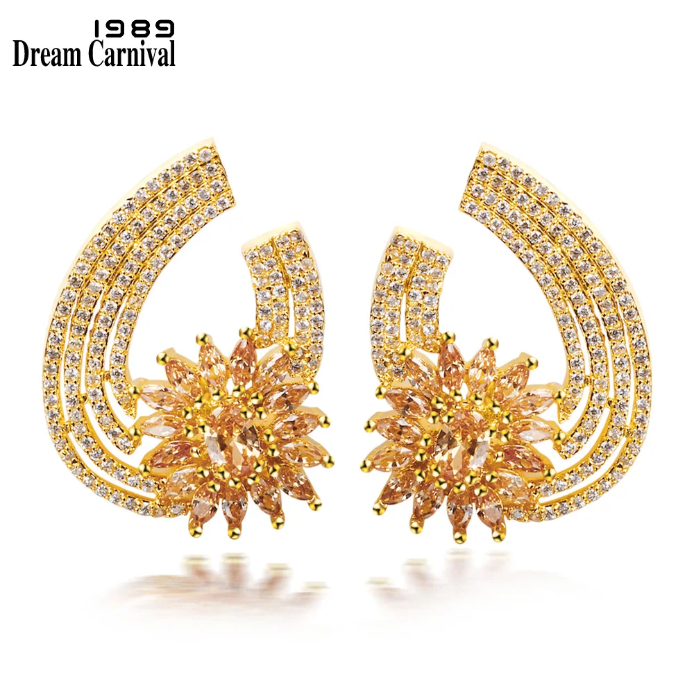 

DreamCarnival 1989 Trendy Look C Shape Big Style Earring for Women Party Fashion AAACubic Zircon Stones Red Yellow Color SE07317