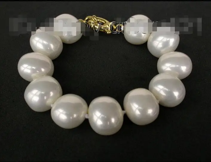 

Free Shipping >> CLASSIC big 20mm white Ellipse south seashell pearls bracelet n305