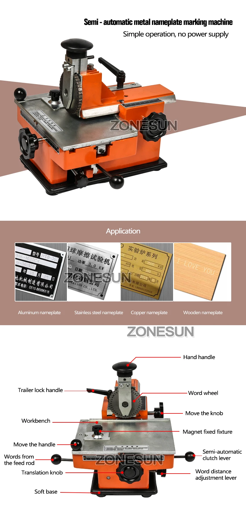 ZONESUN Metal Nameplate Embossing Machine