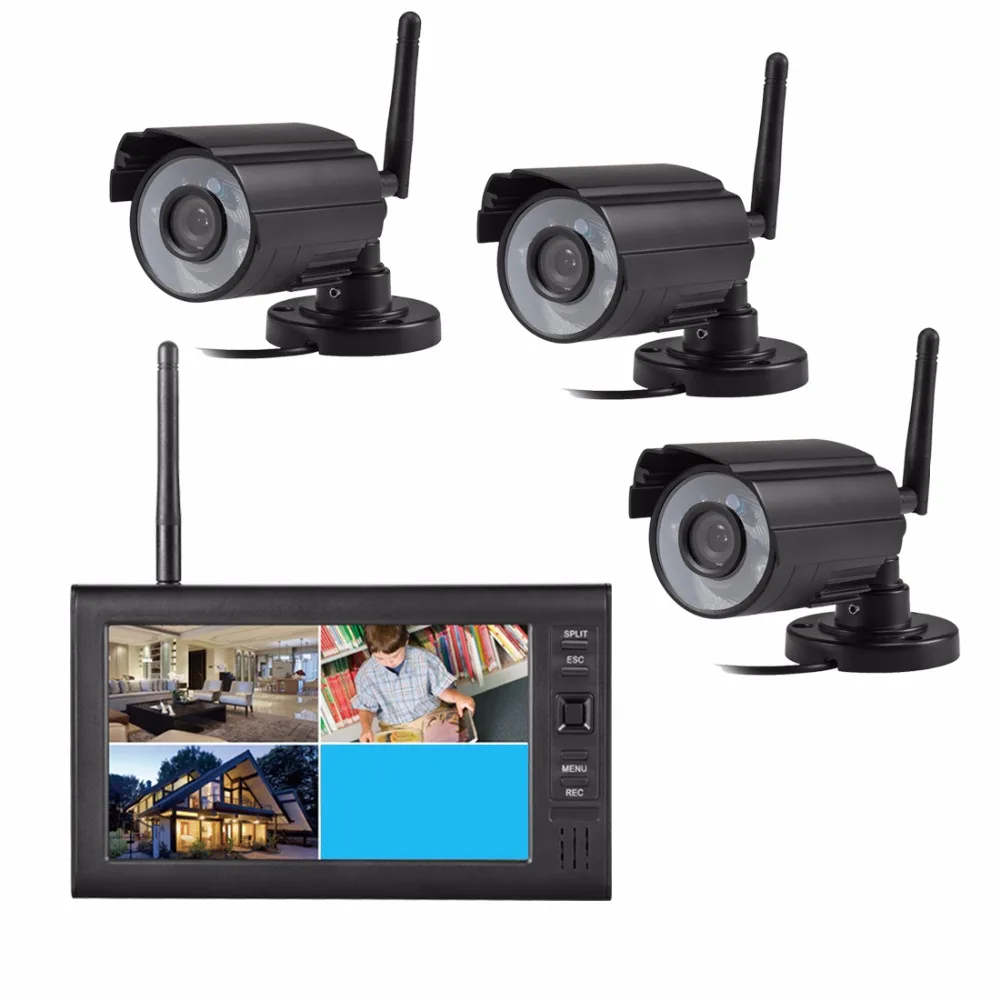

Wireless surveillance kit 7 Inch 2.4GHz Wireless CCTV digital camera Home Security DVR recorder system 4CH outdoor IR camera