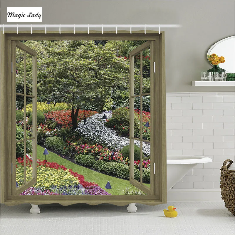 Shower Curtain Flower Bathroom Accessories Garden Plants Grass