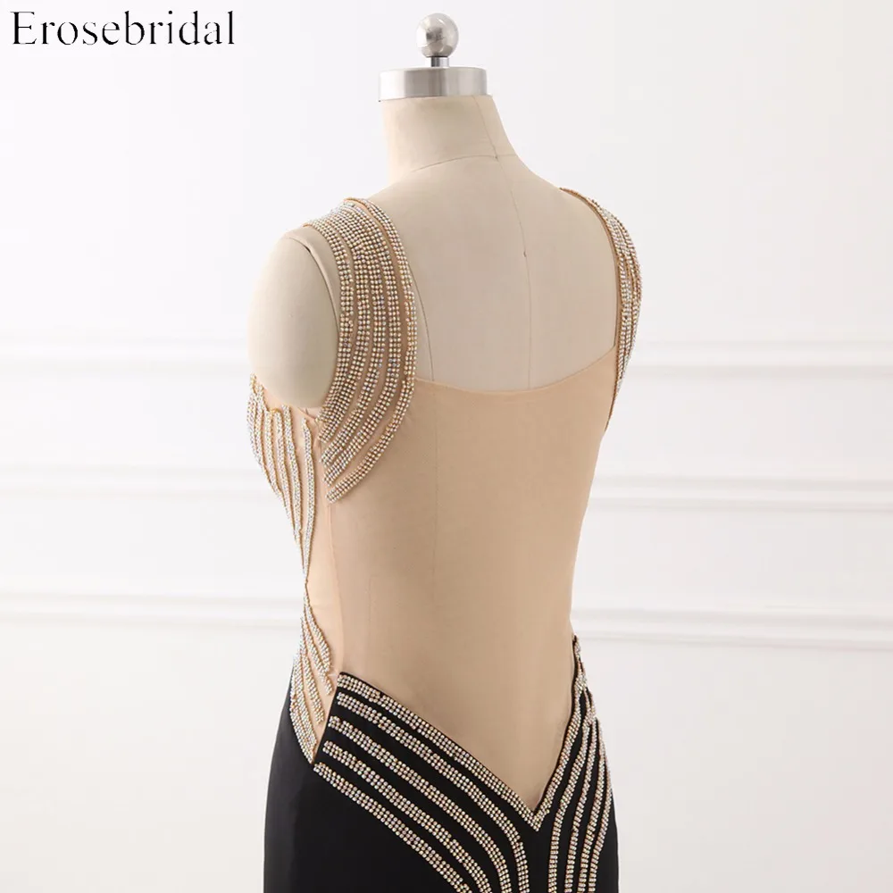 Черное иллюзионное вечернее платье Erosebridal Robe De Soiree сексуальное платье с вырезом на спине для официальных женщин vestido de festa ZCP91