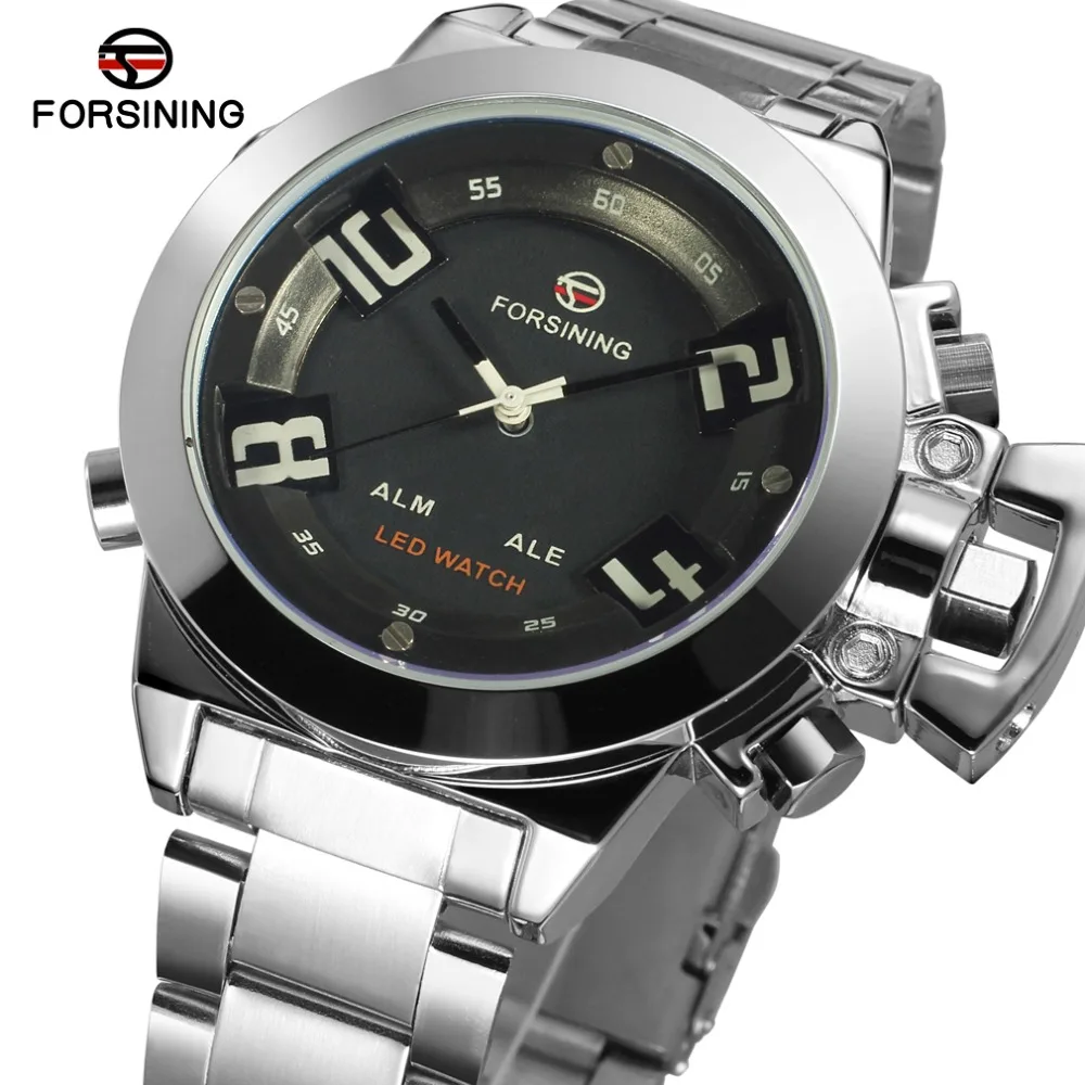 

Newest! relogio masculino Forsining FSG8093Q4S2 quartz analog-digital LED display watches for men with silver bracelet