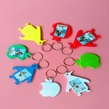 

100 Pcs Penguin Apple Shape Blank Acrylic Keychains Photo Plastic Keyrings Colorful keyring DIY Transparent Frame Keychain Gift