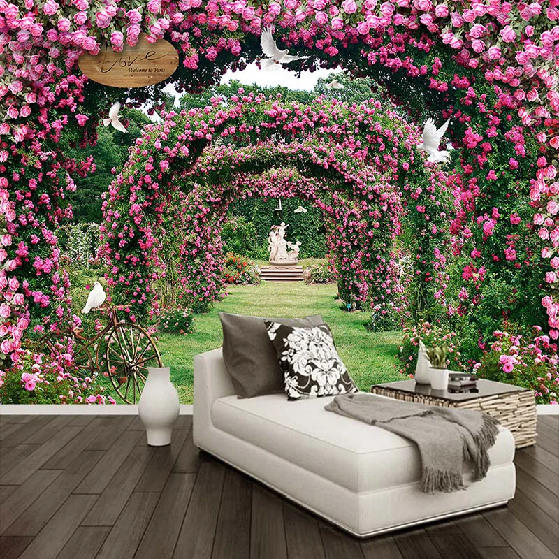 

Custom 3D Wall Mural Modern Romantic Rose Landscape Pastoral Wallpaper Wedding House Bedroom Background Wall 3 D Papel De Parede