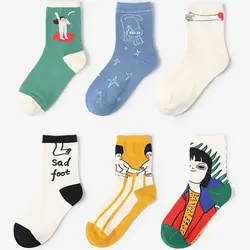 Harajuku Японская Живопись Искусство девушка забавные Женские носочки хлопок мультфильм забавные носки искусство двойные носки прикольные