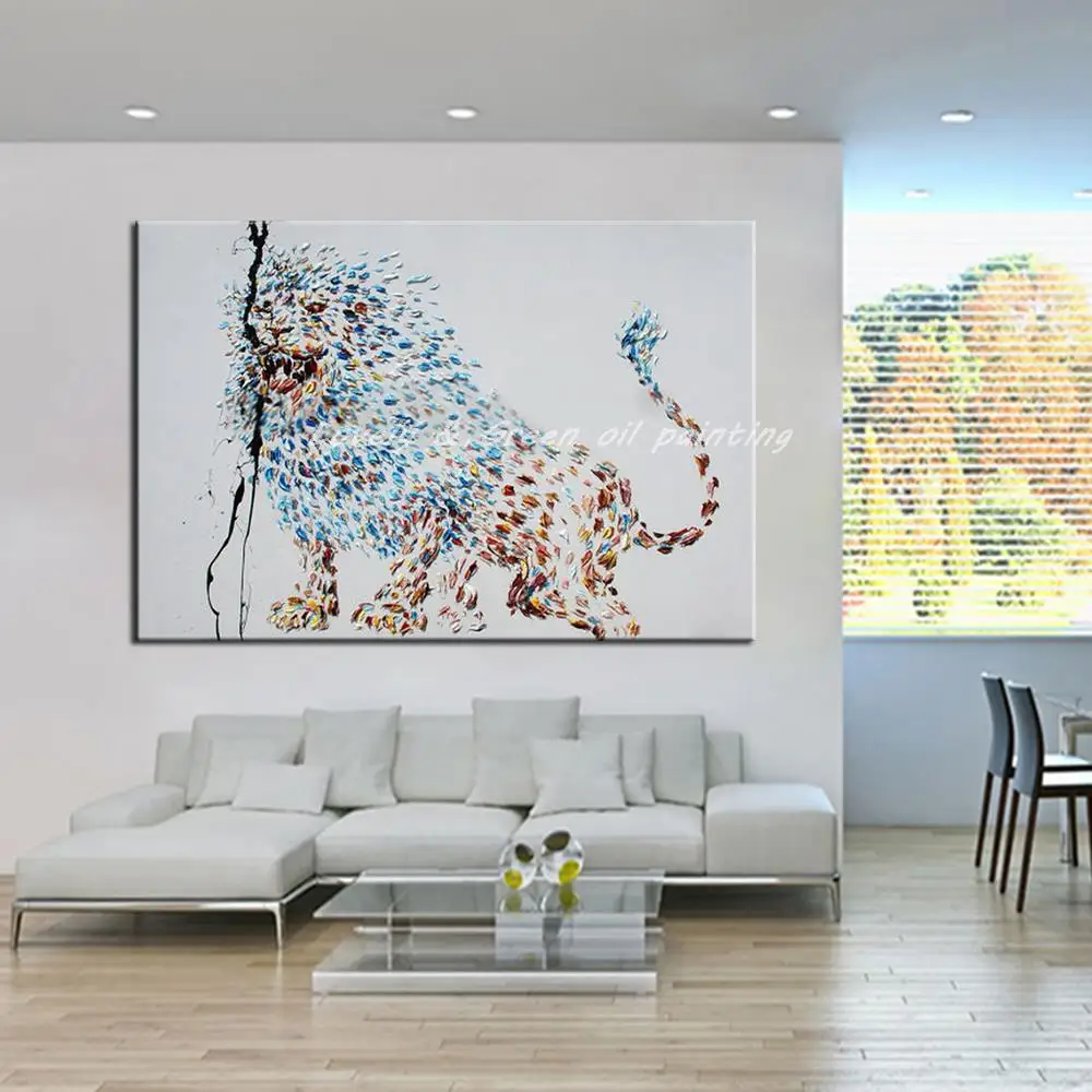 Ручная роспись Современные животные масляная живопись на холсте абстрактные картины Лев для стен декоративные украшения дома без рамки