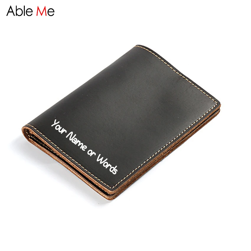 Simple design crazy horse leather wallet travel passport holder custom name purse gift Handmade
