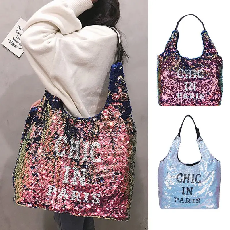 

2019 Large Capacity Fashion Handbags for Women Sequins Designer One Shoulder Bags Female Shopping Bag High Quality Feminina
