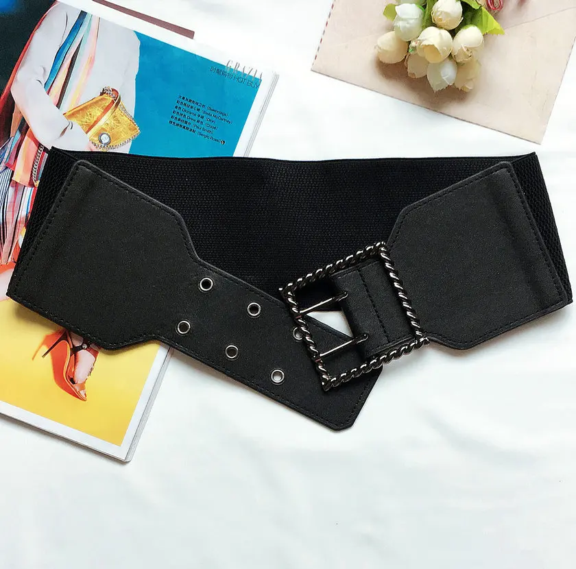 Широкий 10 см эластичный пояс женский винтажный металлический кожаный пояс с двойной пряжкой пояс эластичный PU корсет пояс широкие пояса женский