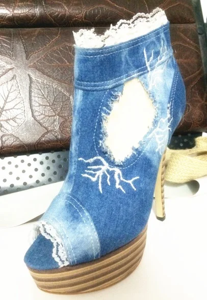 Platform denim woman shoes