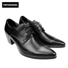 Italia Diseño de Marca de Alta Calidad Nueva Moda Para Hombre Ata Para Arriba Oxfords Zapatos de Vestir Formales Del Dedo Del Pie puntiagudo Tacones Cubanos de Negocios de Cuero zapato