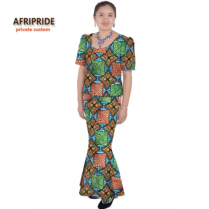 

African classic traditional skirt set for women AFRIPRIDE short sleeve yop+ankle length trumpet skirt casual women set A622618