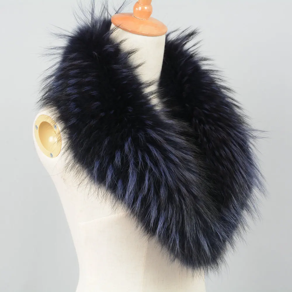 Женский Магнитный шарф из натурального меха енота, высокое качество, зимняя теплая шуба из натурального меха, шали с воротником S7140 - Цвет: Navy