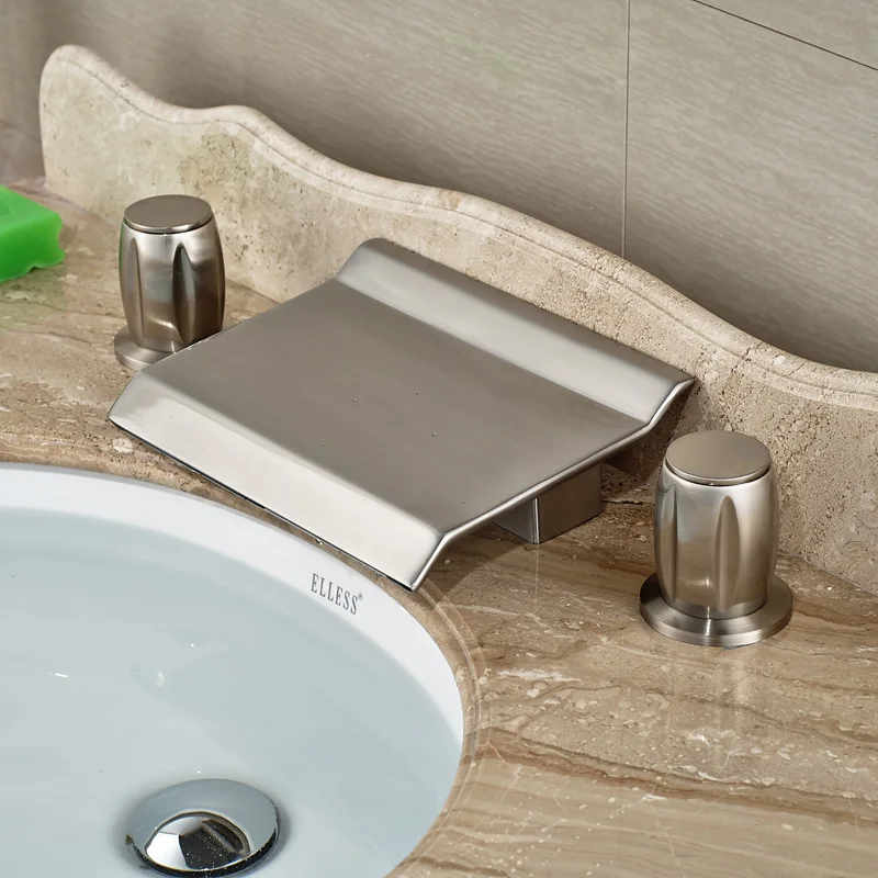 

Good Price Best Quality New Type Brushed Nickel Deck Mounted with Dual Handles Wash Basin Sink Faucet