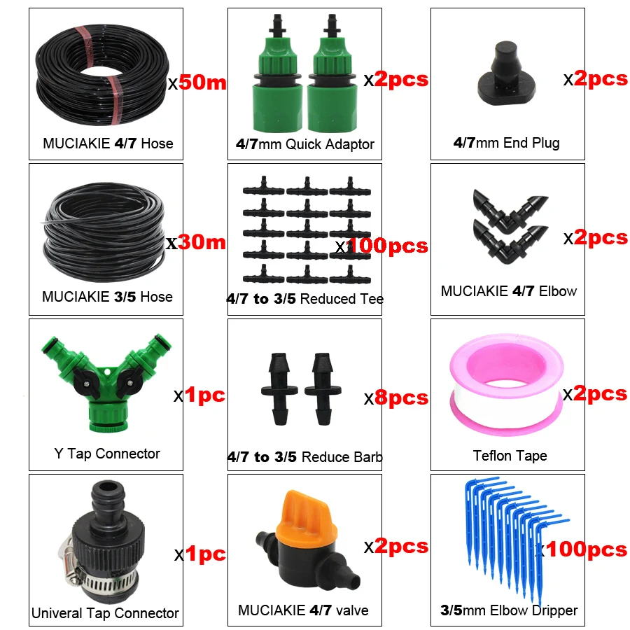 Muciakie 50 м до 10 м капельного полива Наборы 4/7 мм-3/5 мм микро домашний сад для полива и орошения Системы воды горшечные растения снижена