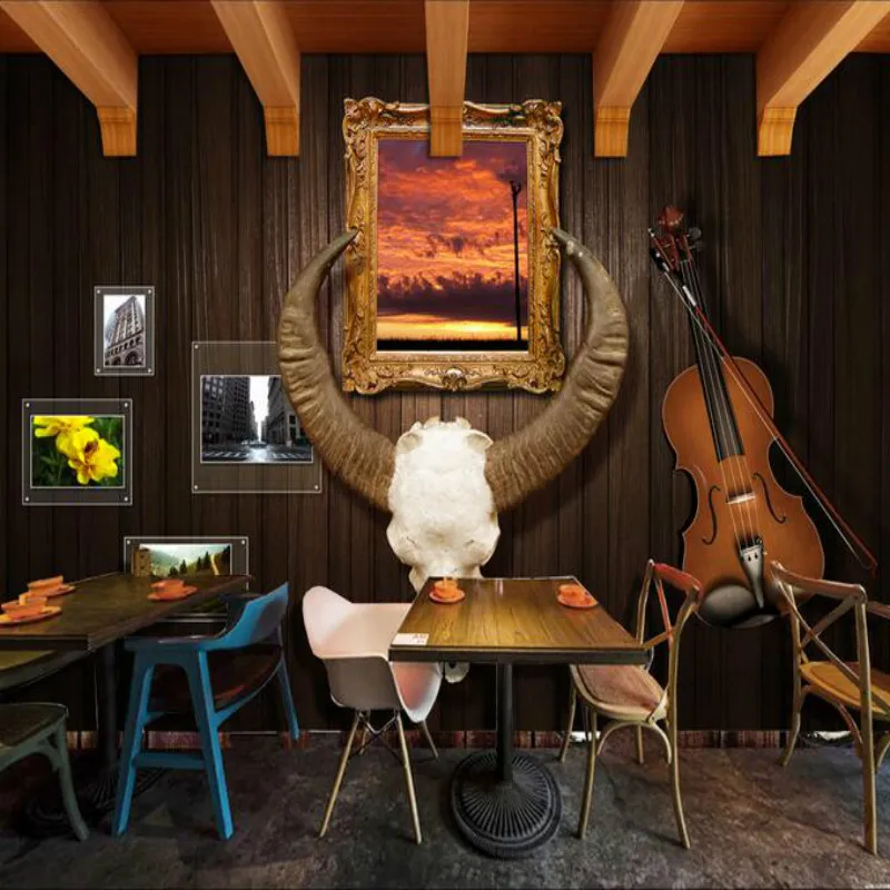 Customization Backgrounds 3D Wallpaper for Walls 3d Murals Photo Silk Living Room Guitar Cow Skull Tooling | Обустройство дома