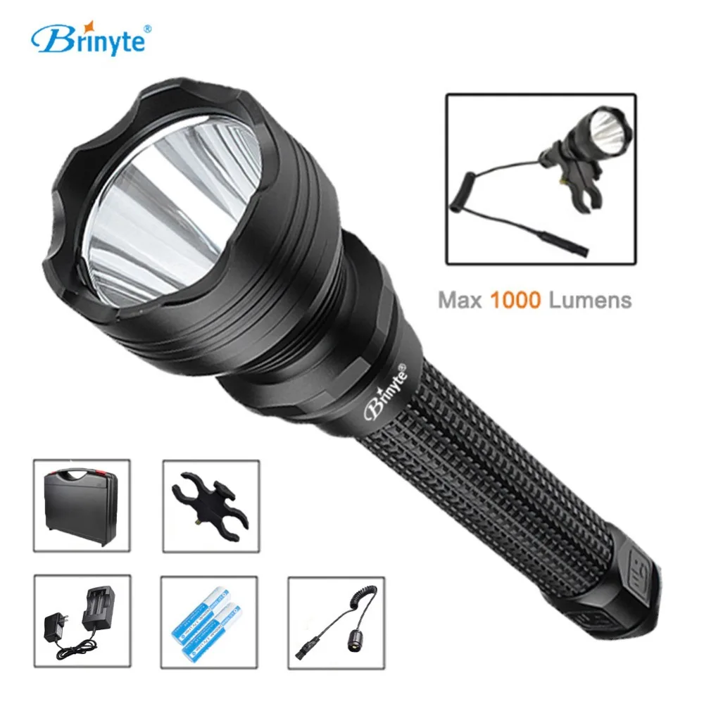 

Brinyte S18 High Power Tactical Torch Lamp Cree XM-L2 U4 LED Search Rescue Flashlight with Gun Mount 18650 Battery and Charger