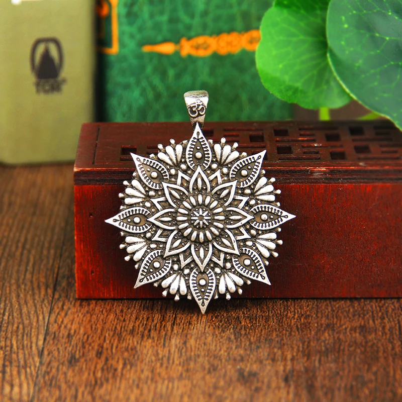 

OM indian mandala flower necklace pendant zen yoga Charm Drop Shipping 1pc
