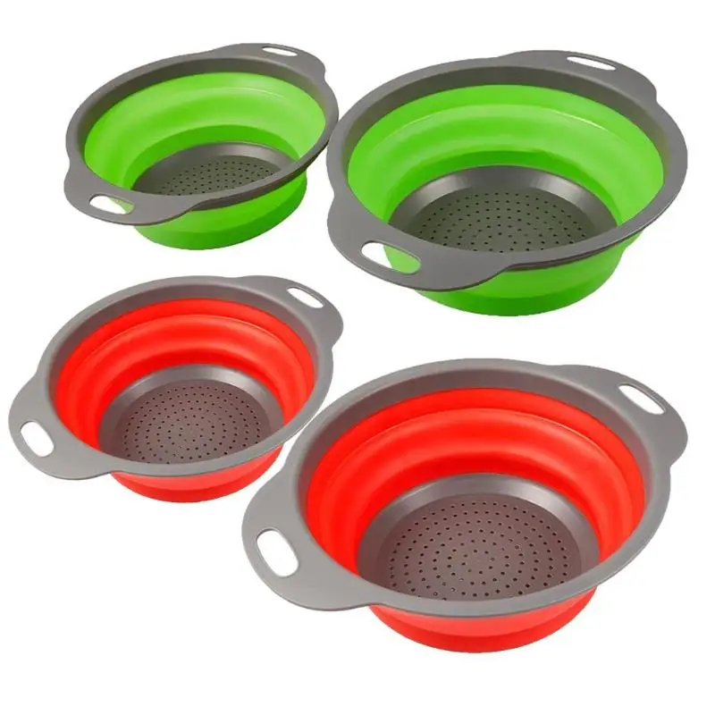 

Silicone Folding Drain Basket 2 Colors Retractable Silicone Fruit Vegetable Colander Kitchen Storage Gadgets Fruit Tools 28#