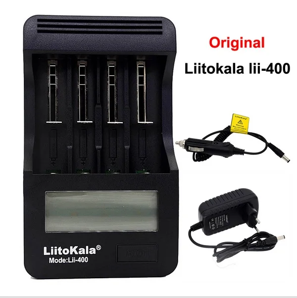 Зарядное устройство Liitokala lii-400 LCD 3 7 V/1 2 V AA / AAA 18650/26650/16340/14500/10440/18500 с дисплеем + 12 В 2A
