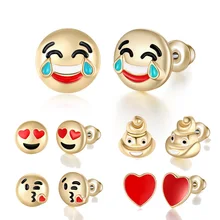 10 Style 10mm Smile/Cry/Heart Emoji Stud Earring for Women Gold Color Fashion Cartoon Smile Face Earrings DIY for Girl’s Gift