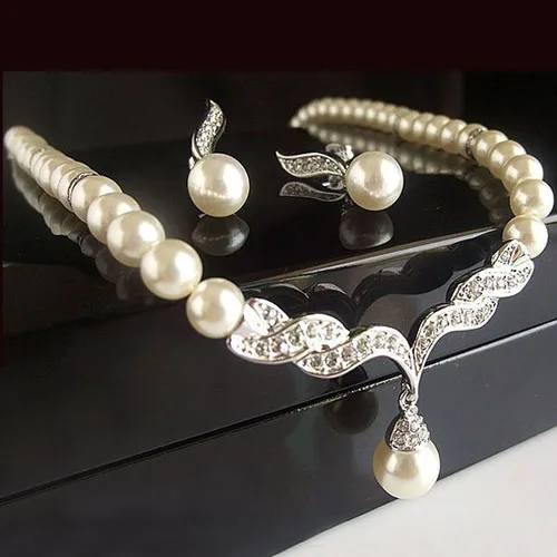

Bluelans Bridal Angel Wings Faux Pearls Necklace Studs Earrings Jewelry Set for Wedding