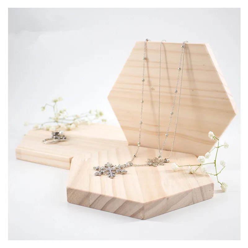 Wood Jewelry Blocks Ring font b Bracelets b font Pendant Display Tray Jewelry Display Holder Hexagonal