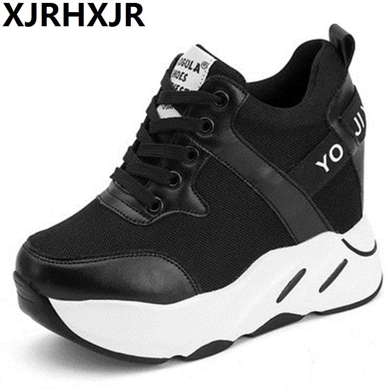 

XJRHXJR Shoes Women 10cm Heels Platform Height Increasing Shoes Wedges High Hidden Heel Shoes Female Footwears Lady Sneakers