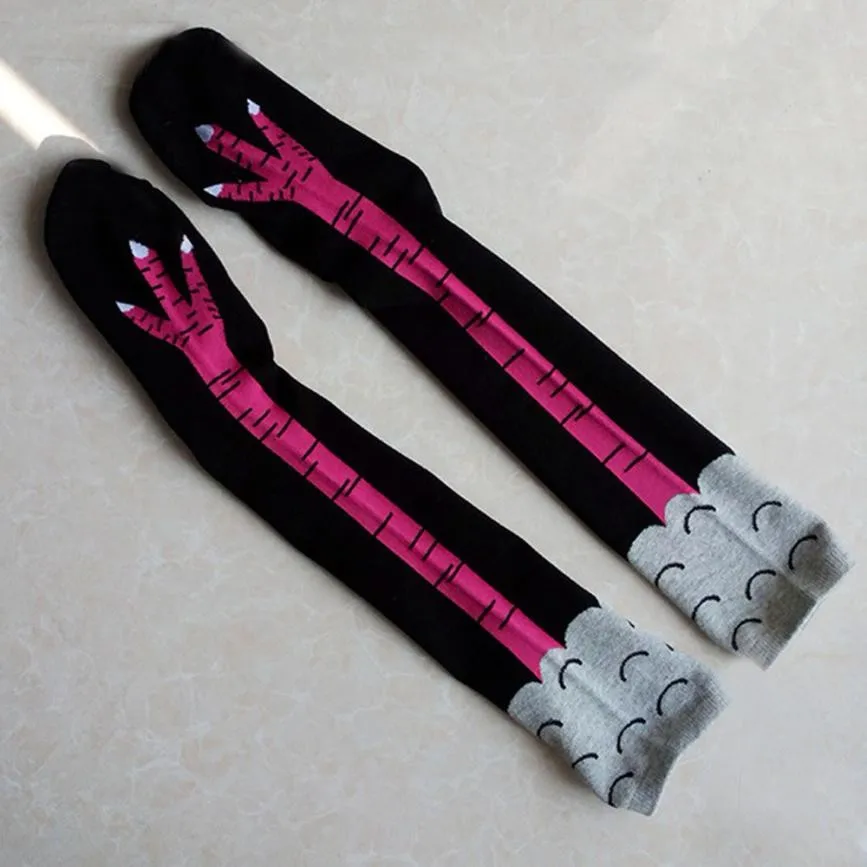 2018 summer womens candy colored stripes cotton sexy long socks style party Casual Chicken Creative Print Cartoon Thigh Socks
