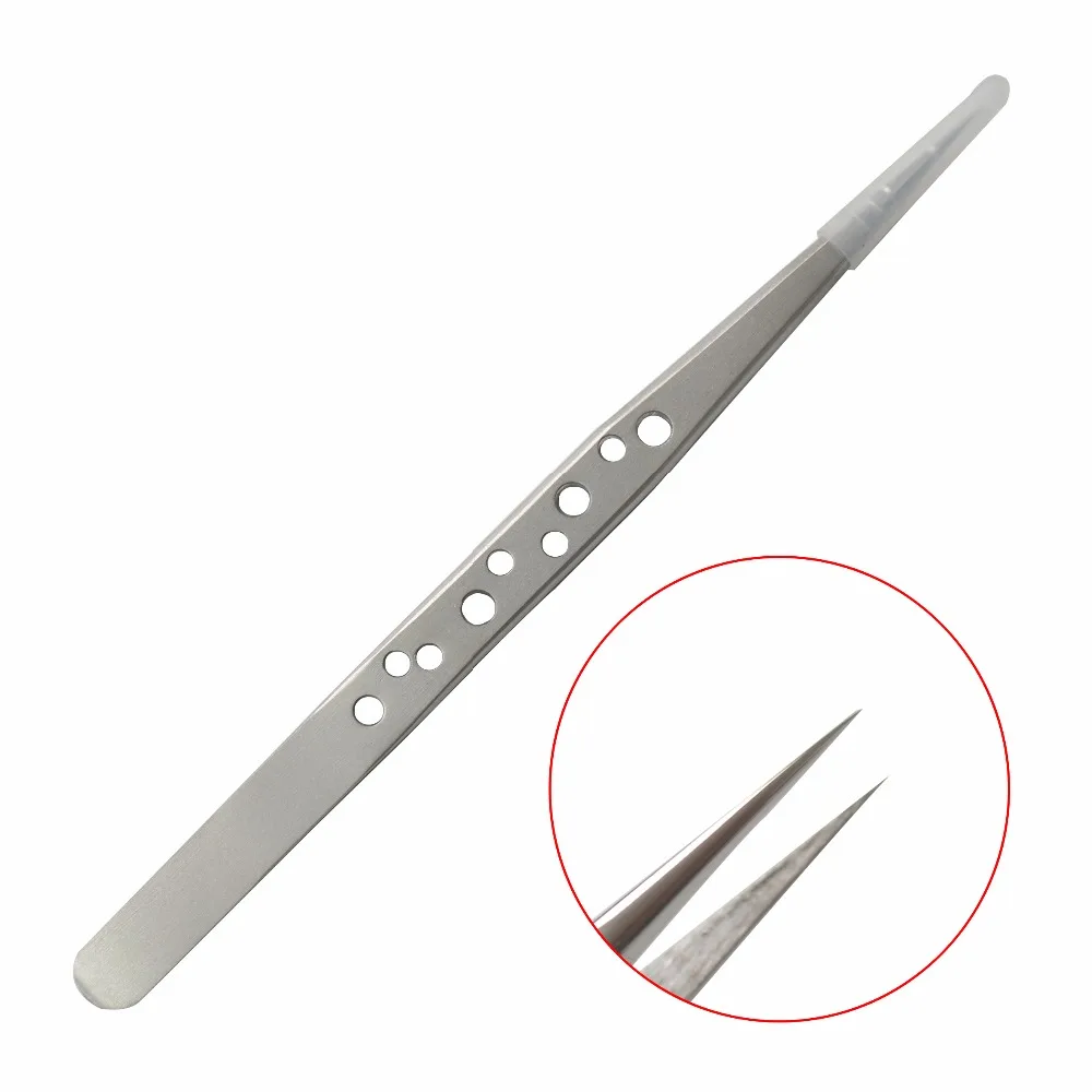 

ZKO 1Pc Straight Tweezers Of Hollow-Out Design, Ultra Rigidity Fine Point Anti-Static Stainless Steel Tweezers Makeup Tool