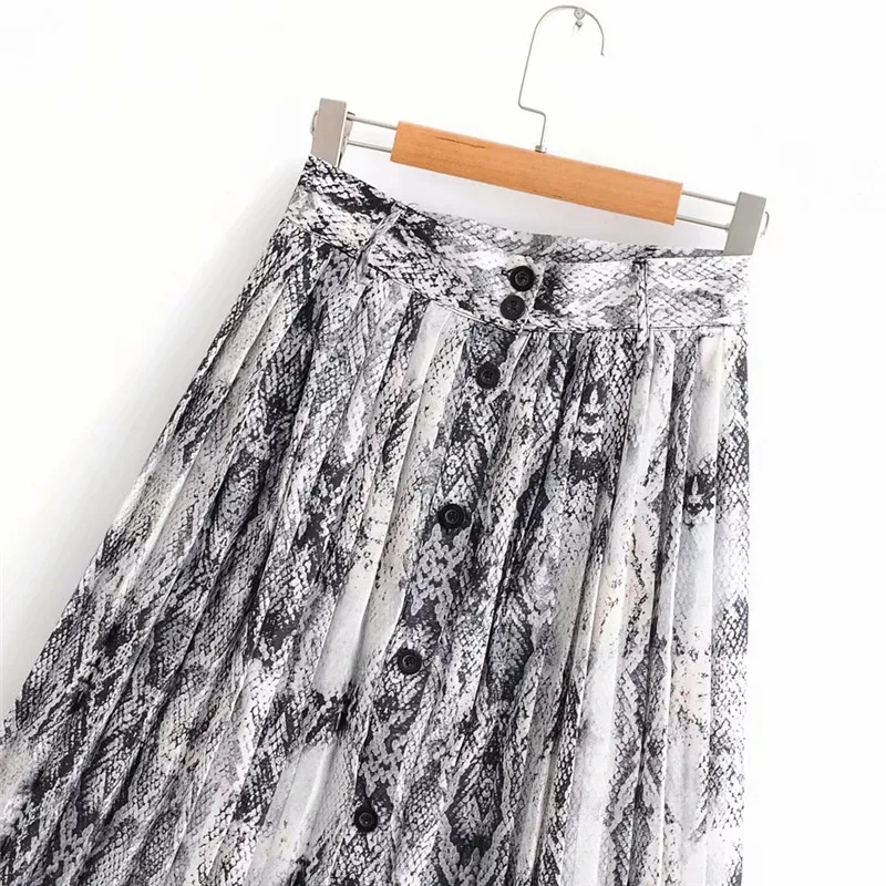 Sukibandra осень миди-юбка с высокой талией винтажная трапециевидная плиссированная юбка со змеиным принтом Осенняя Длинная элегантная женская юбка