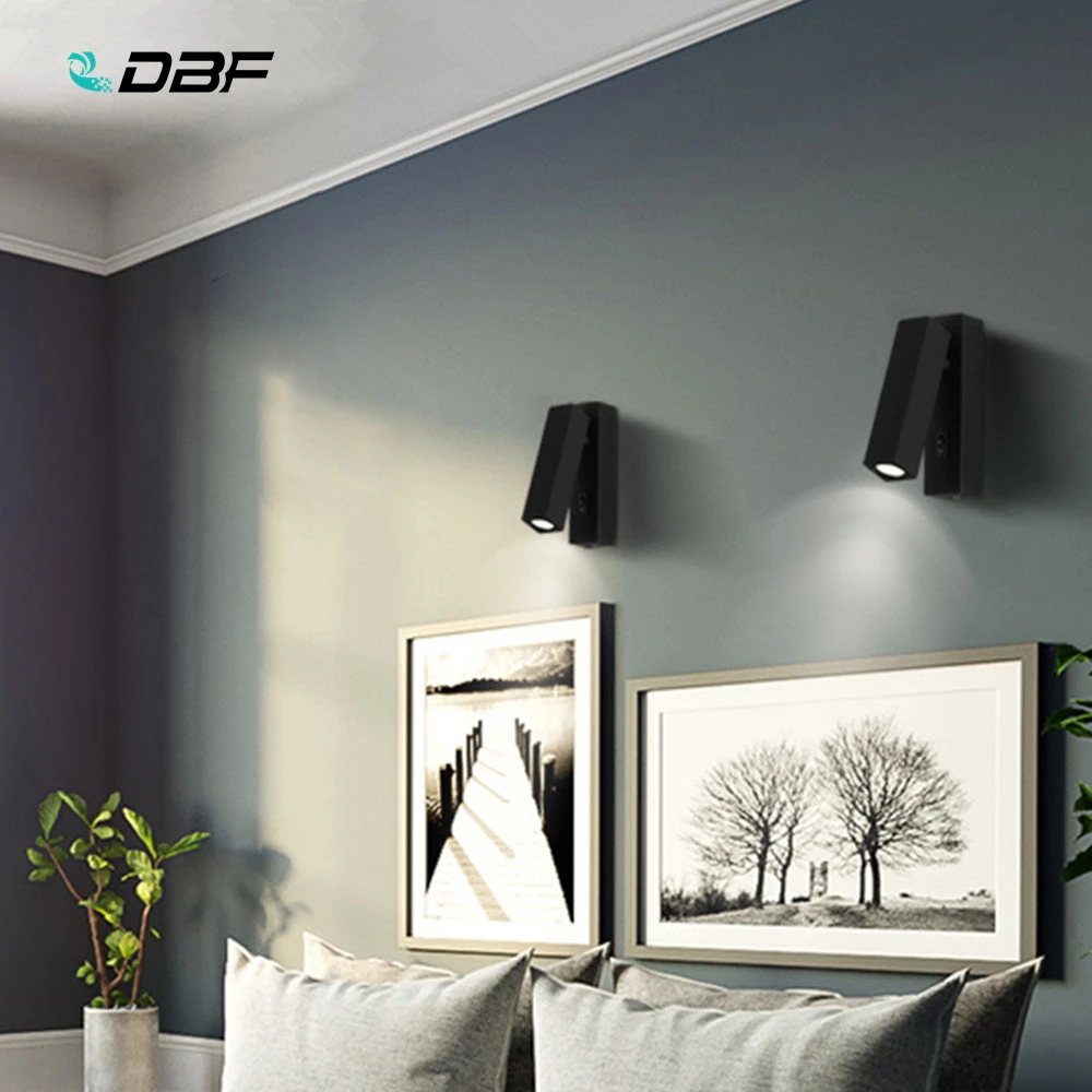 [DBF]Modern 360 Degrees LED Rotated Wall Lamp with Switch Bedside Bedroom Living Room Aisle Sconce Light Fixture Decor Art | Лампы и
