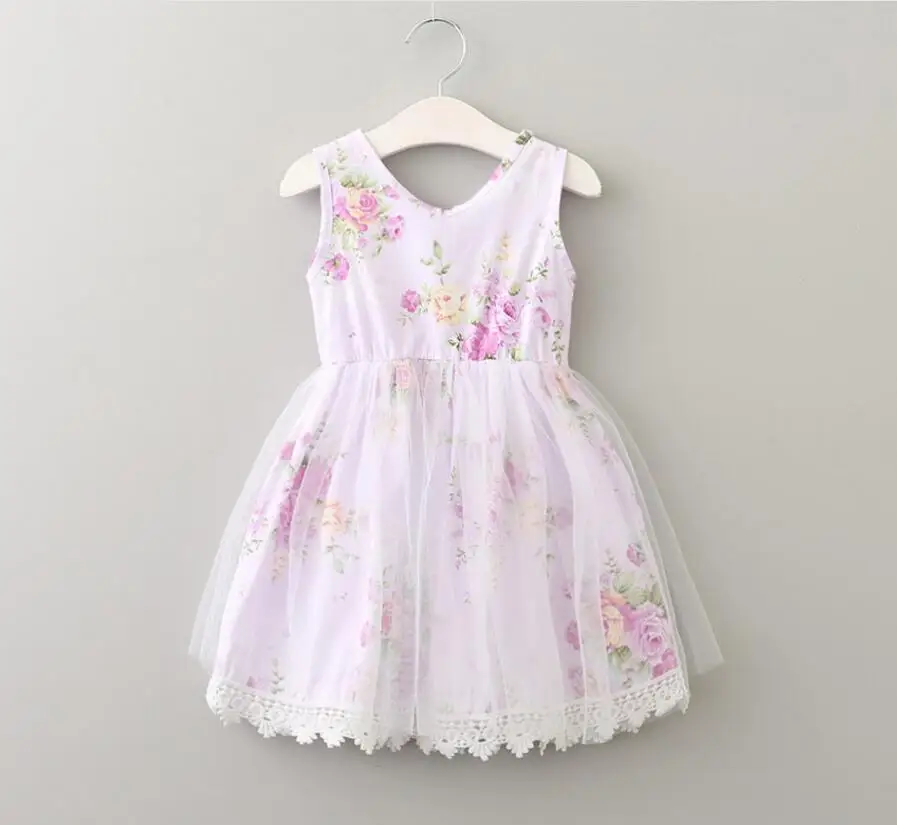 Новые милые летние платья из хлопка с бисером для маленьких девочек; принцесса дети милые одежда с принтом; 5 шт./партия;