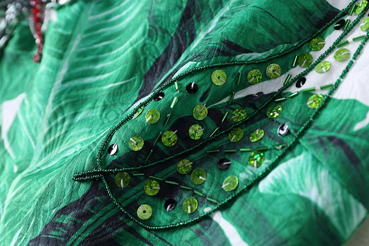 Truevoker летнее дизайнерское платье женское высококачественное зеленое платье с принтом насекомых бисер с бриллиантом рельефный ремешок платье 2XL