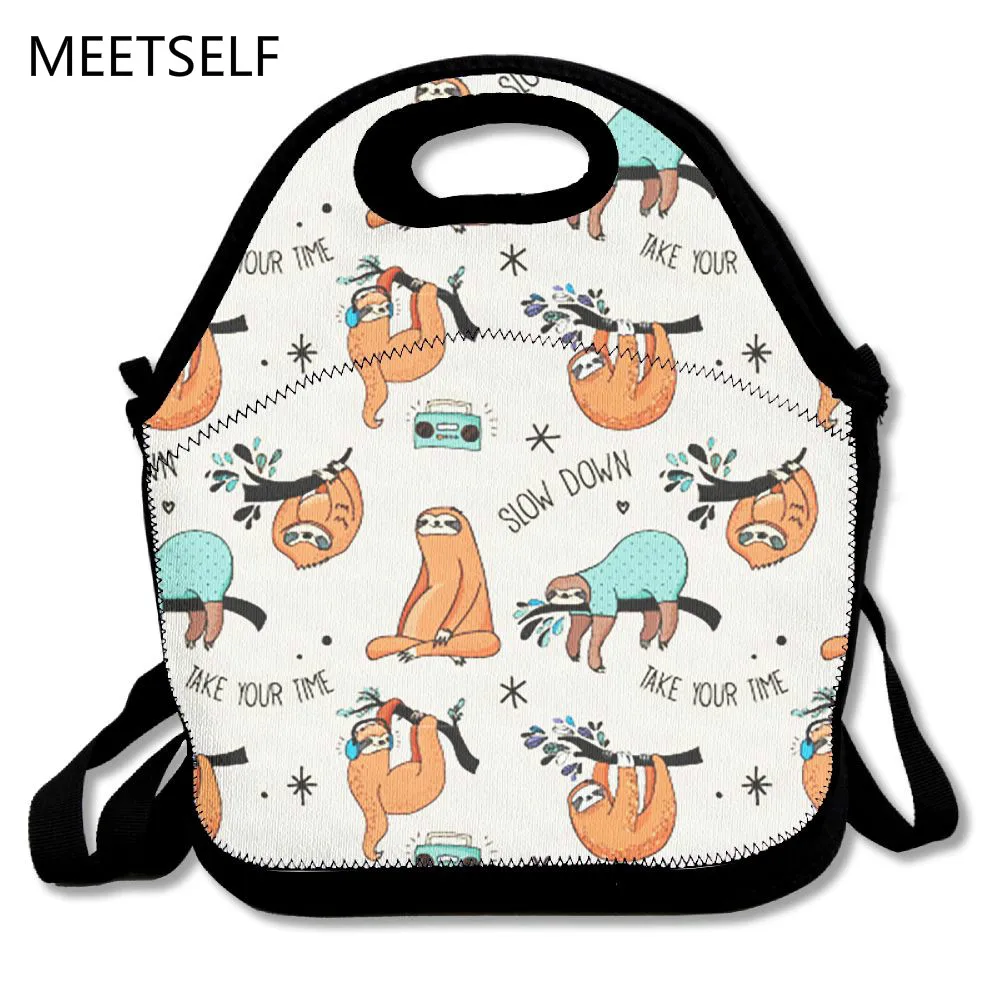 SAMCUSTOM 3D Print Lovely Sloth Lunch Bags Insulated Waterproof Food