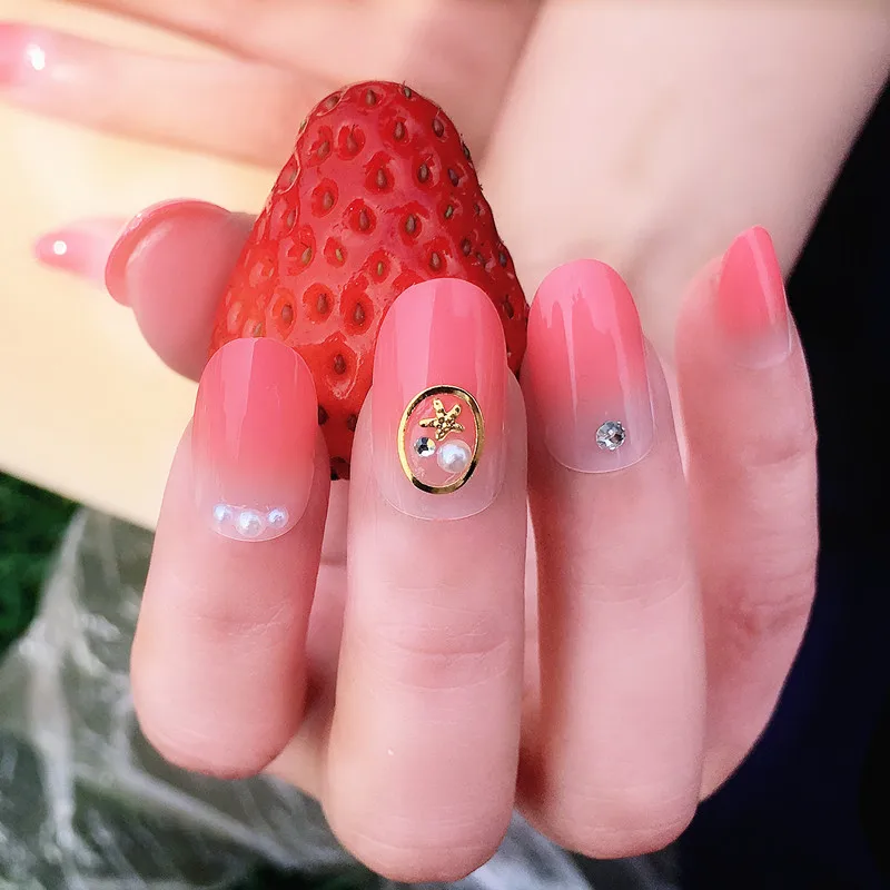

24Pcs/set Fake Finger Nails artificial fingernails with Kawaii design DIY False Nail Tips with Glue Sticker for Lady Summer