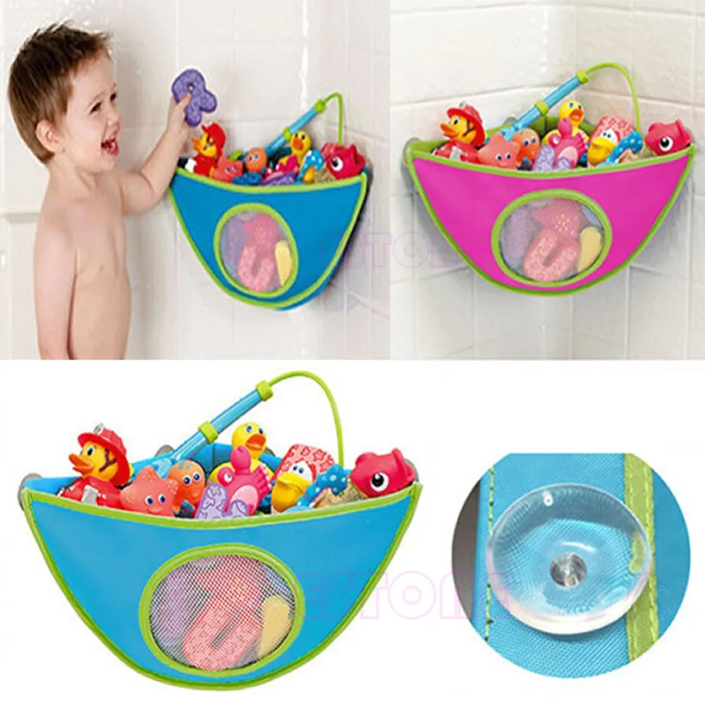 1pc Baby Kids Bath Time Toy Tidy Suckers Cup Triangle Bag Organizer