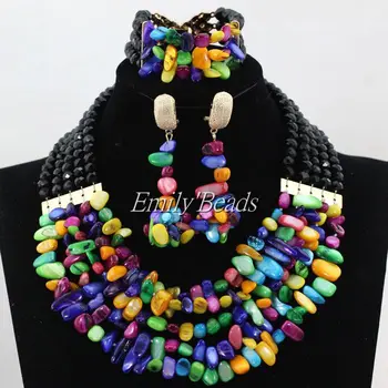 

Colorful Shell Beads Necklace Bracelet Earrings Jewelry Set Fashion African Nigerian Wedding Crystal Beads Jewelry Set ALJ602
